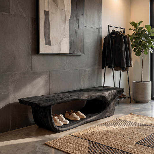 Organic Shoe Bench With Open Shoe Storage For Entryway