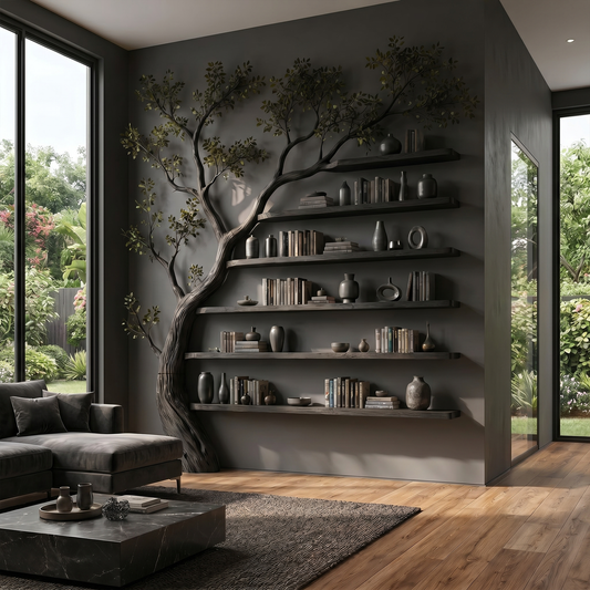 Rustic Tree Display Shelf Modern Living Room