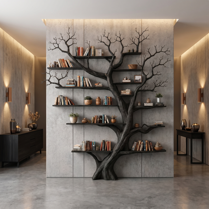 Rustic Tree Wall Bookshelf Living Guest Room