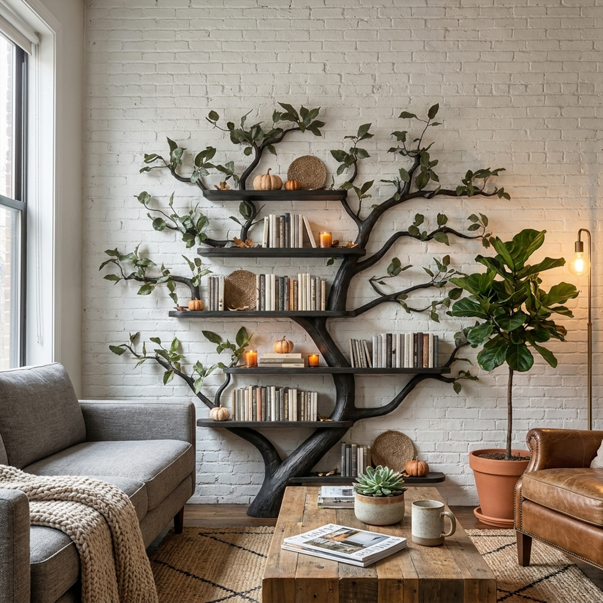 Mid Century Tree Wall Shelf Christmas Living Room