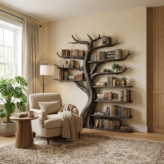 Organic Tree Bookshelf Living Room Interior Sculptural Wall Display
