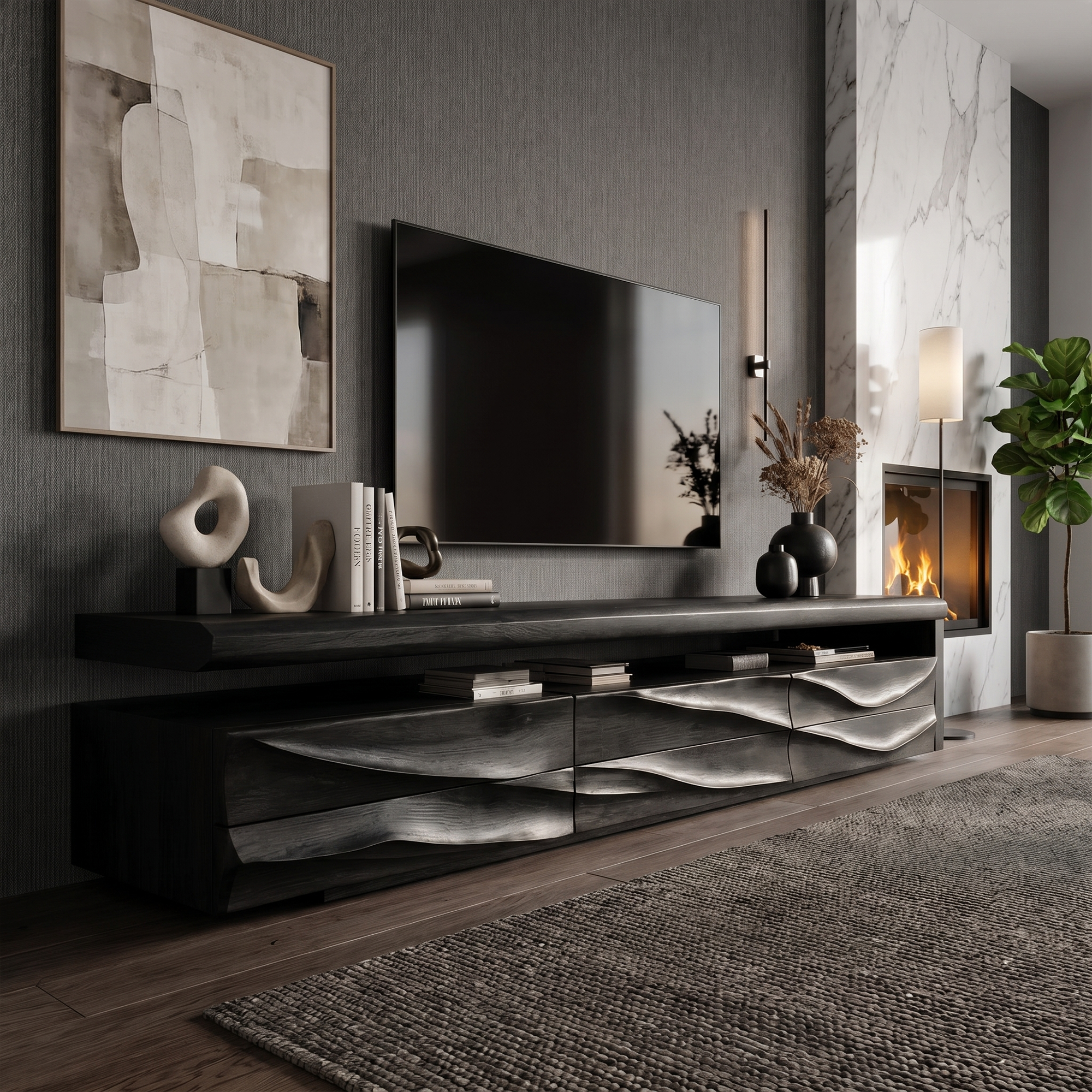 Organic Modern TV Cabinet With Handcrafted Solid Wood Design For Living Room
