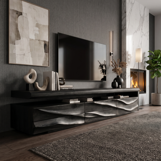 Organic Modern TV Cabinet With Handcrafted Solid Wood Design For Living Room