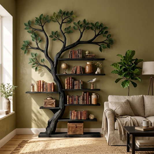 Rustic Tree Bookshelf Living Room Office Artistic Wall Display