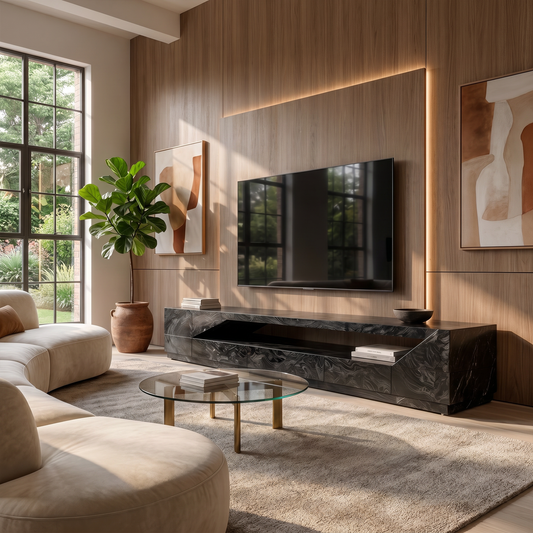 Minimal TV Console With Natural Wood Grain Design For Living Room