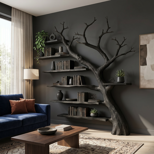 Rustic Branch Bookshelf Home Office Artistic Wall Decor