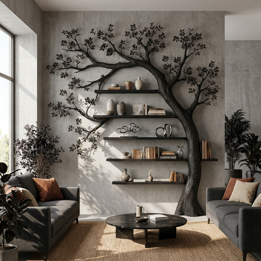 Rustic Tree Bookshelf Reading Corner Home Office Library Display