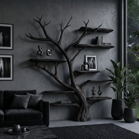 Rustic Tree Wall Bookshelf Entryway Study