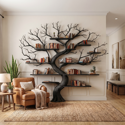 Rustic Tree Wall Bookshelf Bedroom Lounge