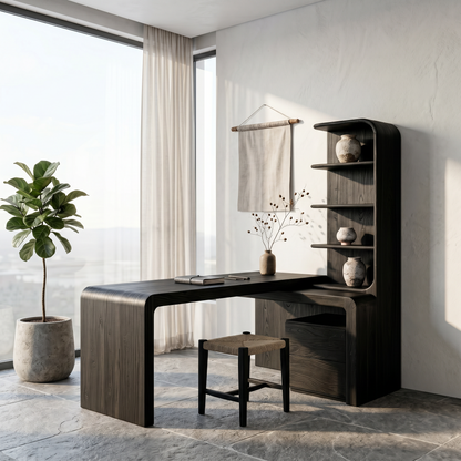 Modern Desk With Built In Bookshelf For Home Office And Workspace