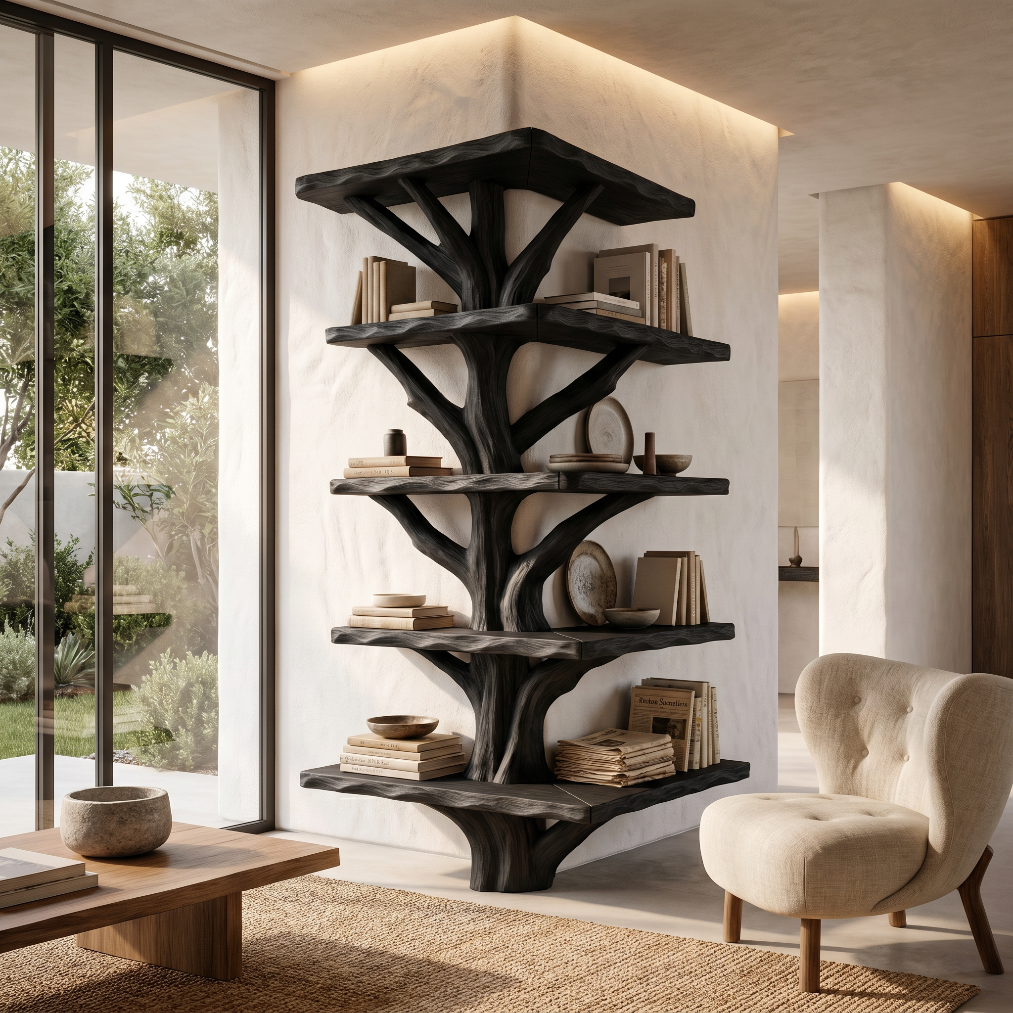 Organic Modern Tree Bookcase With Artistic Branch Frame For Home Office