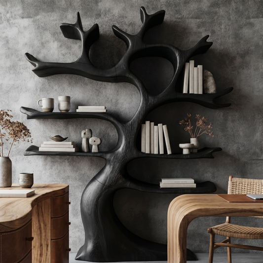 Organic Modern Tree Wall Shelf With Branch Inspired Storage For Living Room