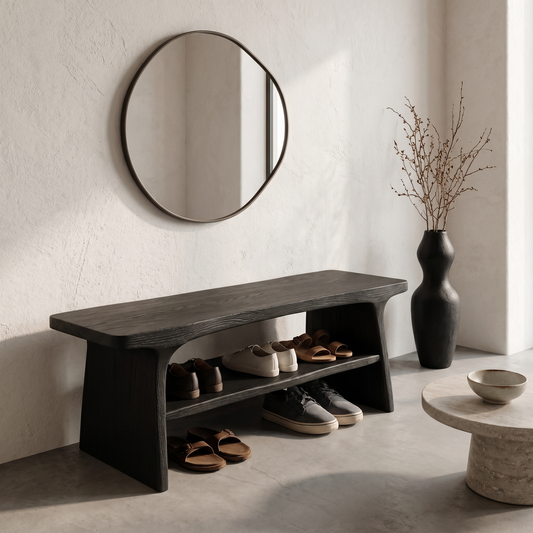 Rustic Shoe Bench With Natural Wood Storage For Entryway