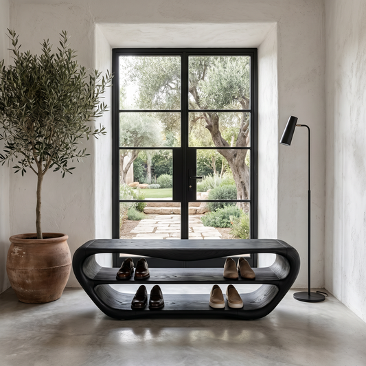 Handcrafted Shoe Bench With Open Storage For Entryway
