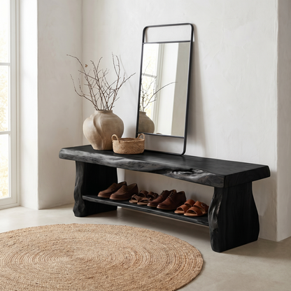 Rustic Shoe Bench Natural Wood Storage For Entryway