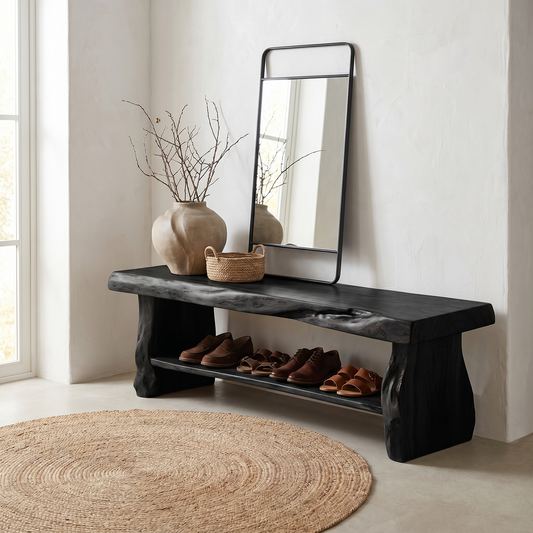 Rustic Shoe Bench Natural Wood Storage For Entryway
