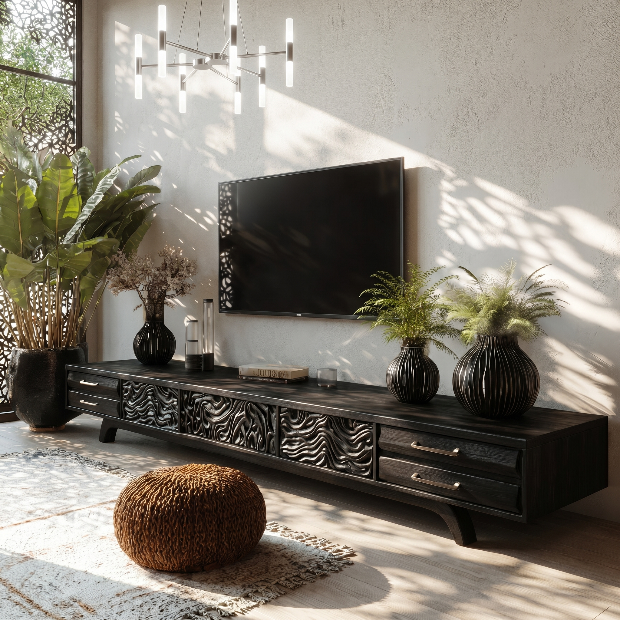 Rustic TV Cabinet Nature Inspired Media Console For Living Room