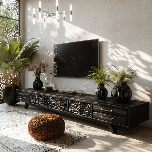 Rustic TV Cabinet Nature Inspired Media Console For Living Room