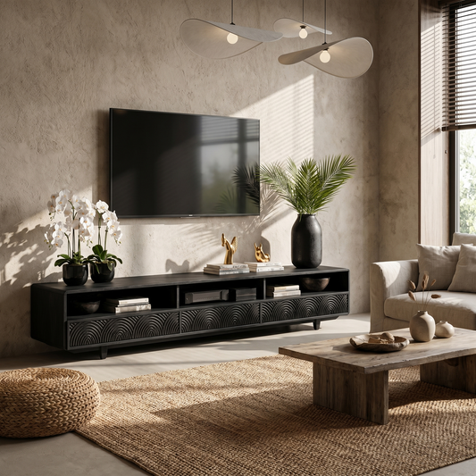 Rustic TV Cabinet Handcrafted Wood Storage Design For Living Room