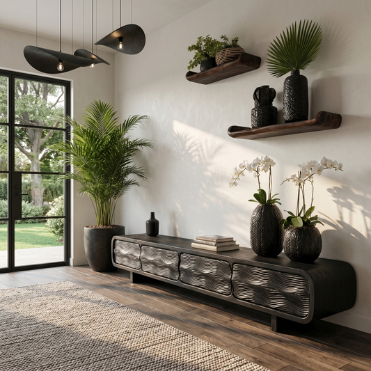 Rustic TV Cabinet Handcrafted Wood Storage Design For Living Room Entertainment Space