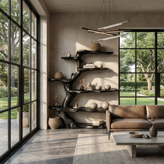 Sculptural Tree Bookshelf Natural Wood Storage For Reading Nook