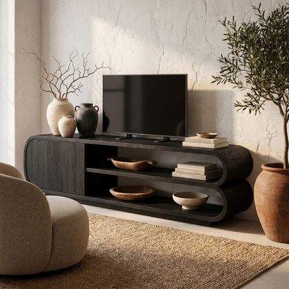Contemporary TV Cabinet With Open Storage For Living Room