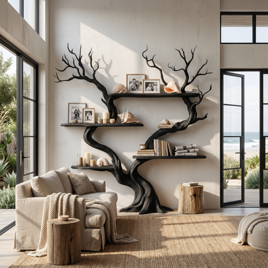 Organic Tree Wall Shelf With Multi Tier Display Shelves For Home