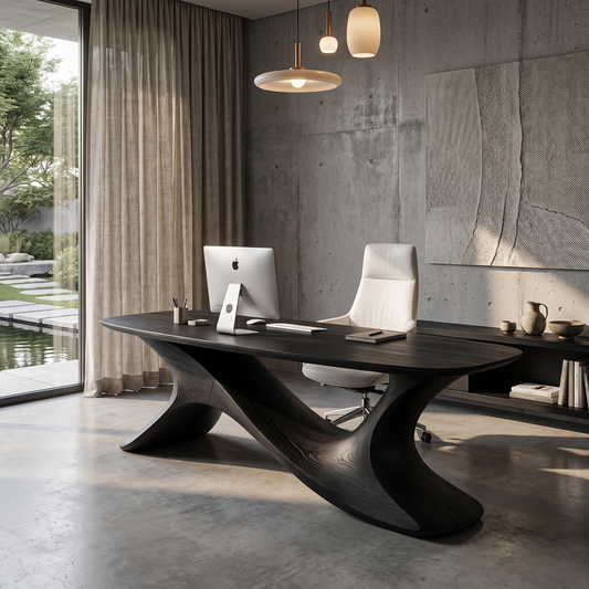 Rustic Open Loop Desk Solid Wood Writing Desk For Home Office