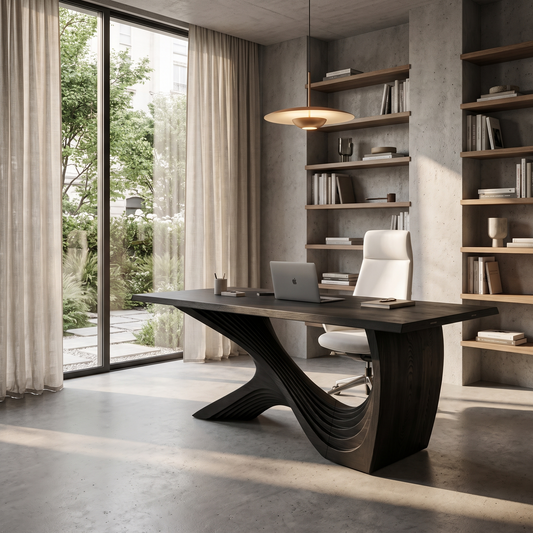 Organic Curved Base Desk Wooden Writing Desk For Home Office
