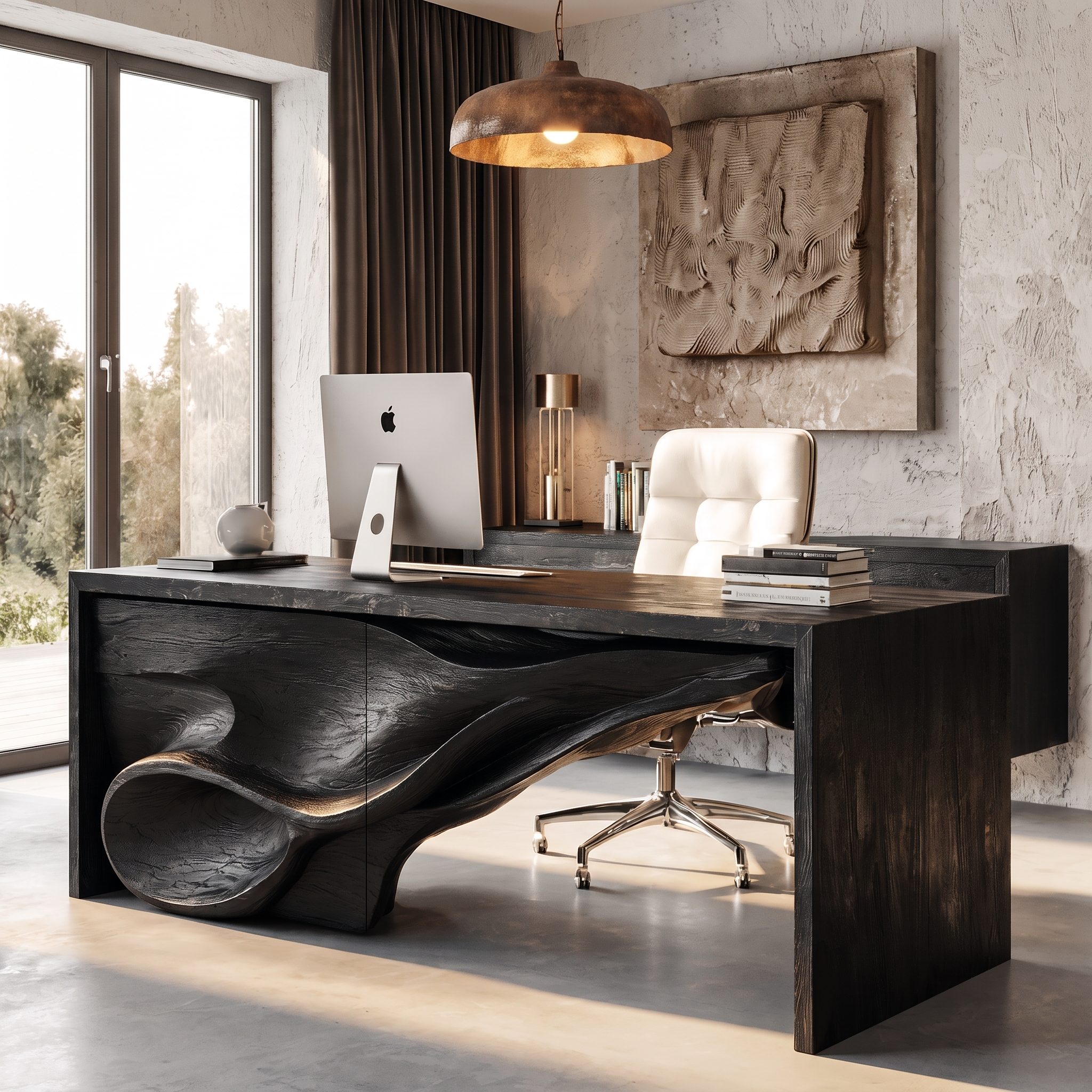 Sculptural Writing Desk Handcrafted Storage Design For Executive Home Office