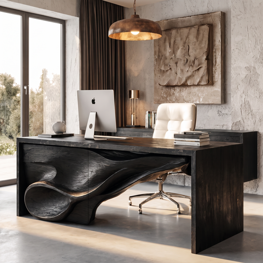 Sculptural Writing Desk Handcrafted Storage Design For Executive Home Office