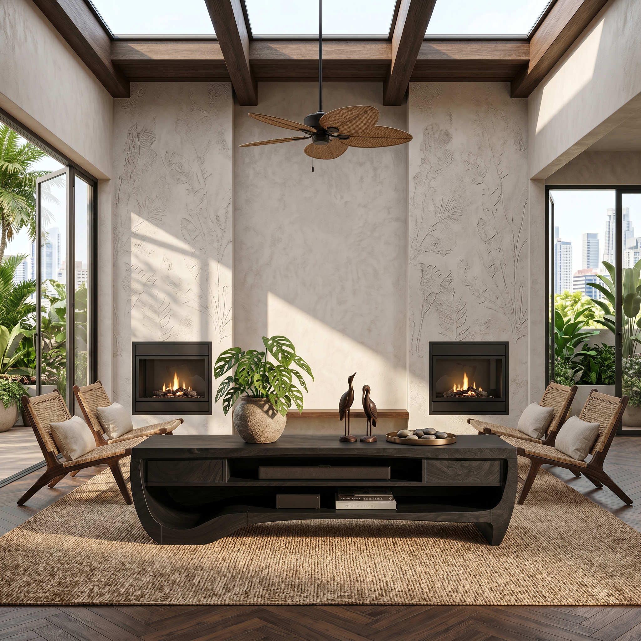 Organic TV Cabinet With Open Storage And Sculptural Curved Wood Design For Living Room