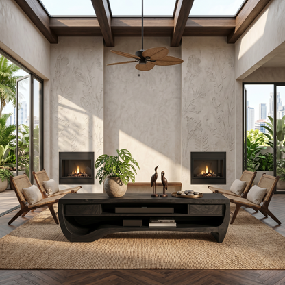 Organic TV Cabinet With Open Storage And Sculptural Curved Wood Design For Living Room