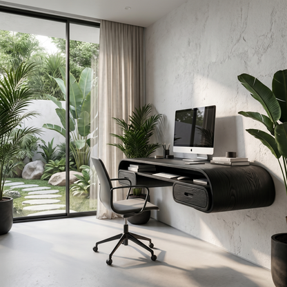 Minimalist Wall Mounted Desk With Built In Drawers For Home Office