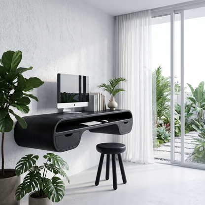 Contemporary Floating Desk With Integrated Drawer Storage For Workspace