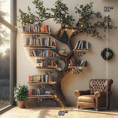 Black Tree Branch Bookshelf Wall Mount Mid Century
