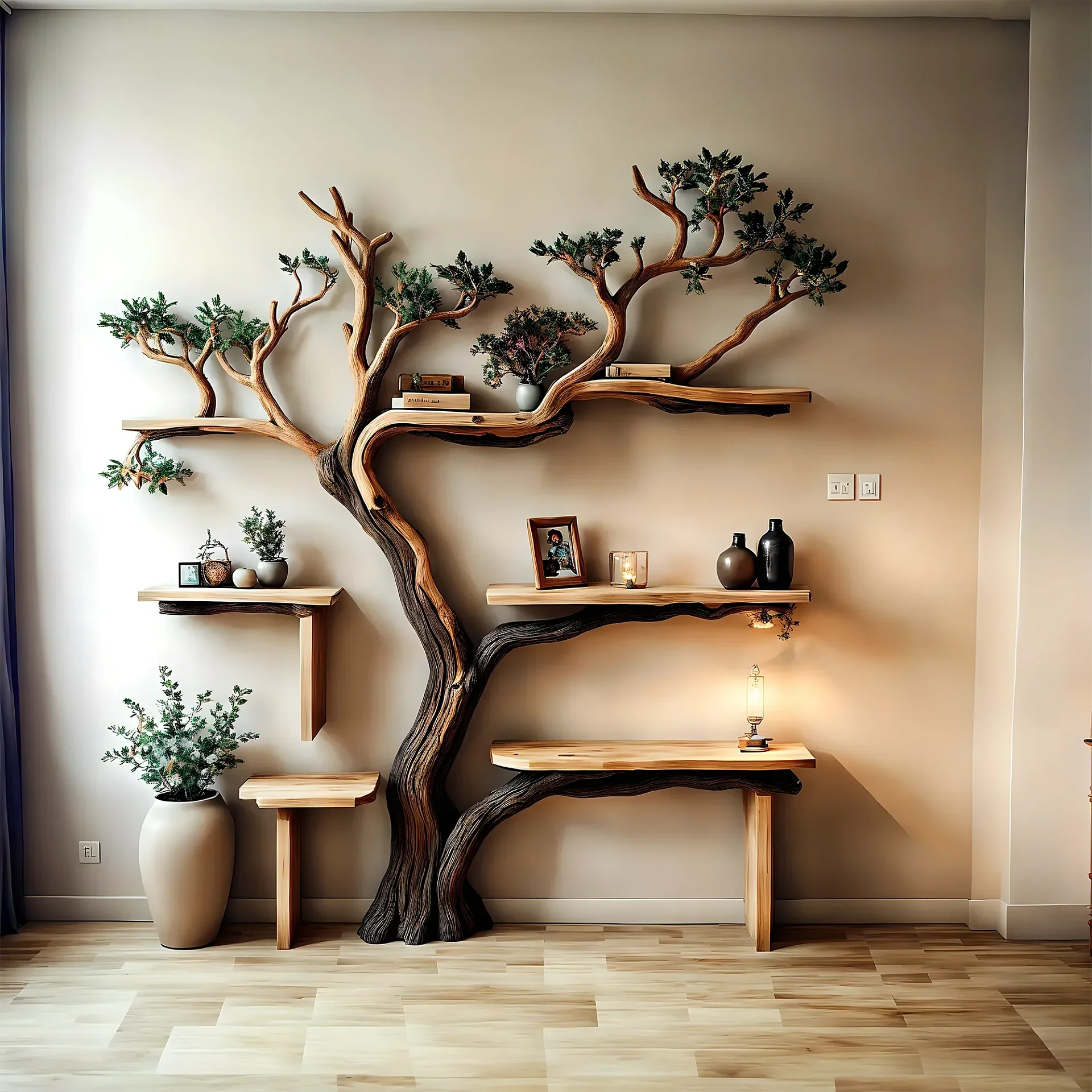 Handmade Natural Wooden Tree Branch Bookshelf