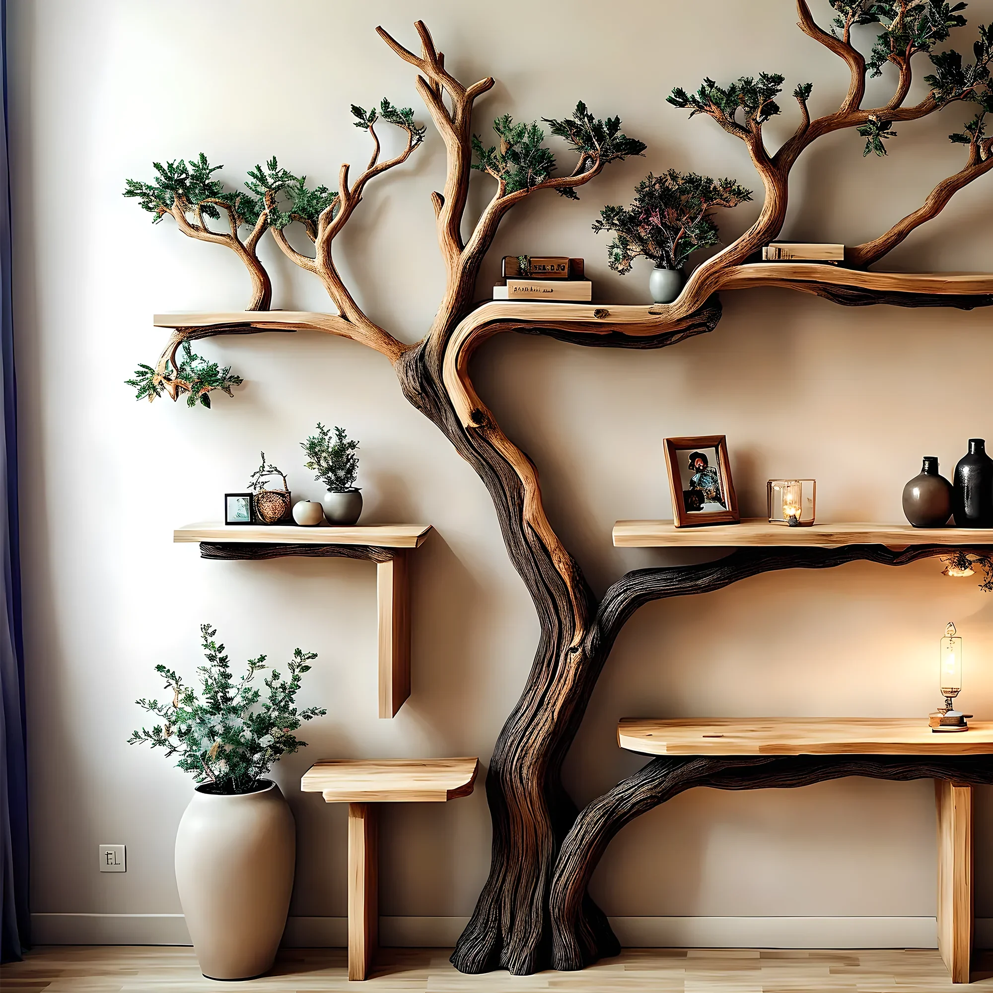Handmade Natural Wooden Tree Branch Bookshelf