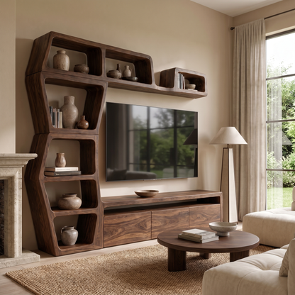 Contemporary Entertainment Center With Integrated Display Shelves For Living Room