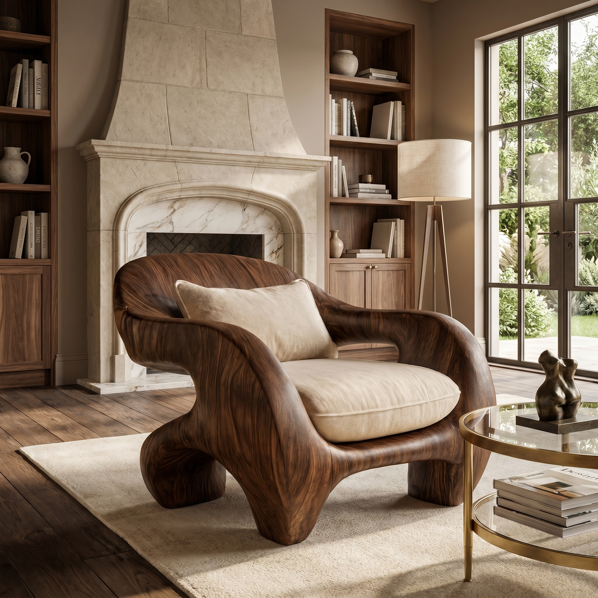 Organic Armchair Sculptural Wood Frame Design For Living Room