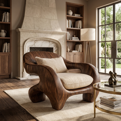 Organic Armchair Sculptural Wood Frame Design For Living Room