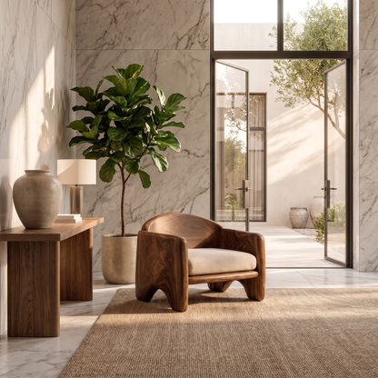 Rustic Armchair Sculptural Solid Wood Design For Living Room