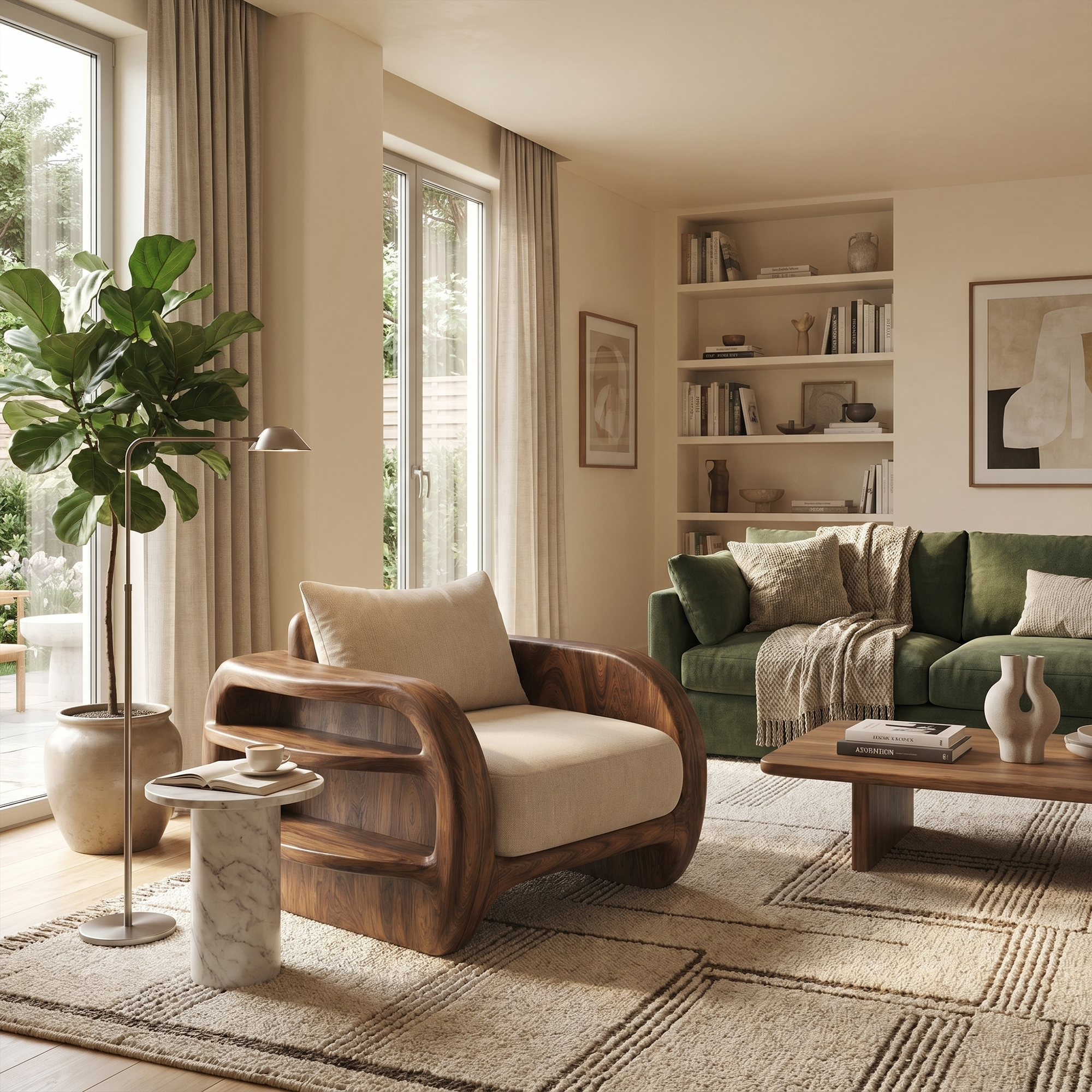 Nature Inspired Accent Chair Organic Curved Design For Living Room