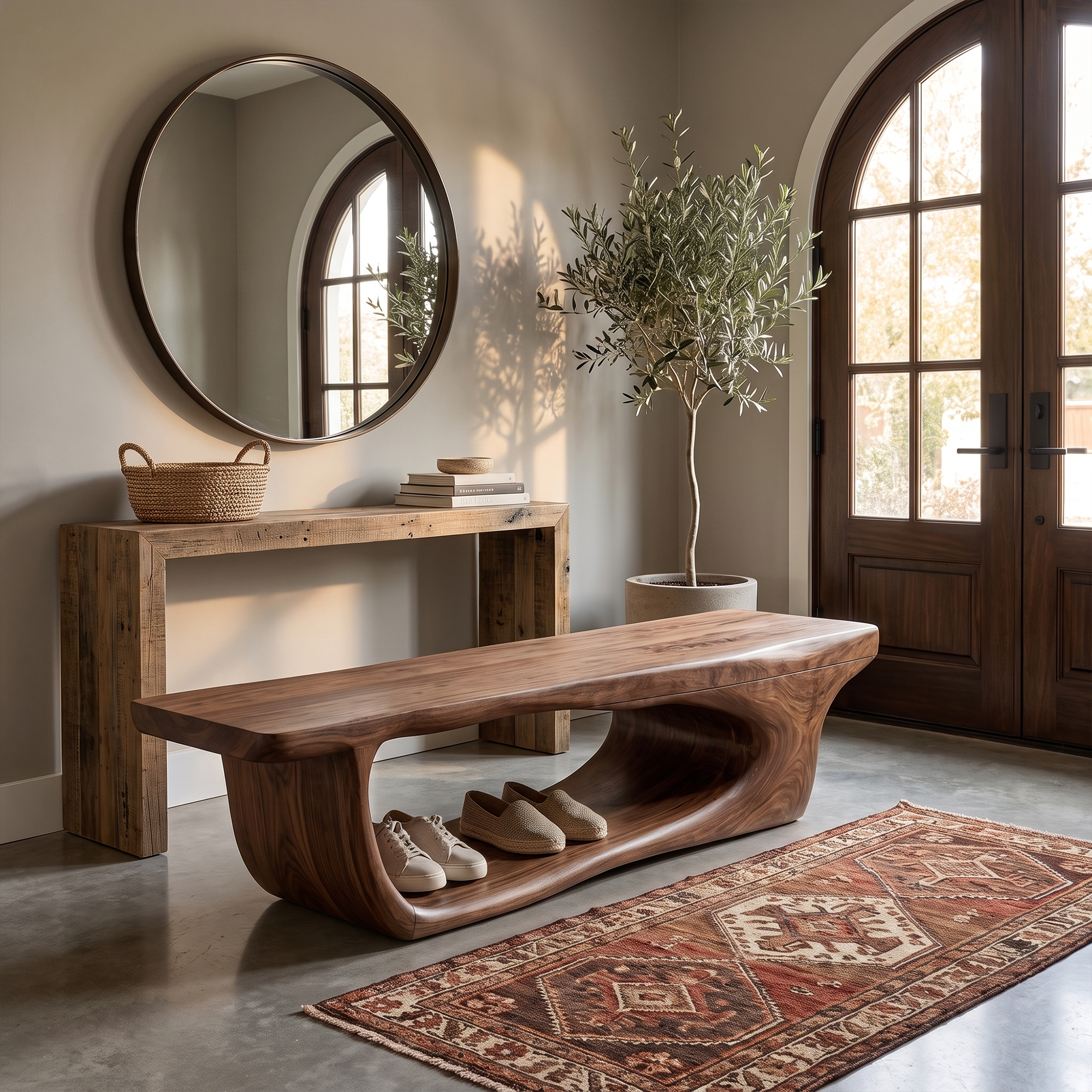 Organic Shoe Bench With Open Shoe Storage For Entryway