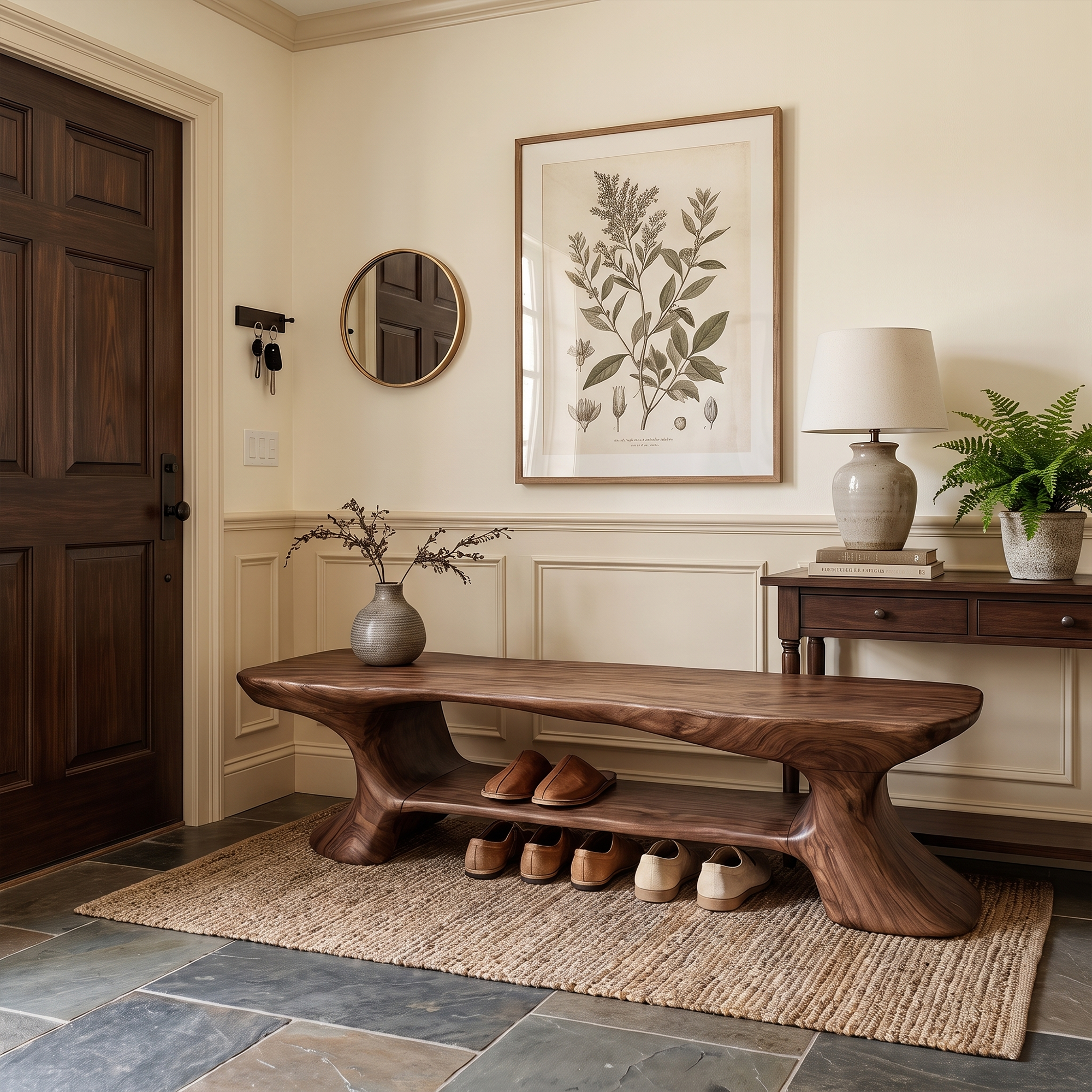 Rustic Entryway Bench With Integrated Shoe Storage For Entryway