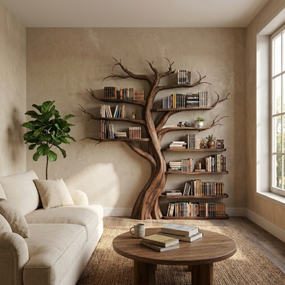 Organic Tree Bookshelf Living Room Interior Sculptural Wall Display