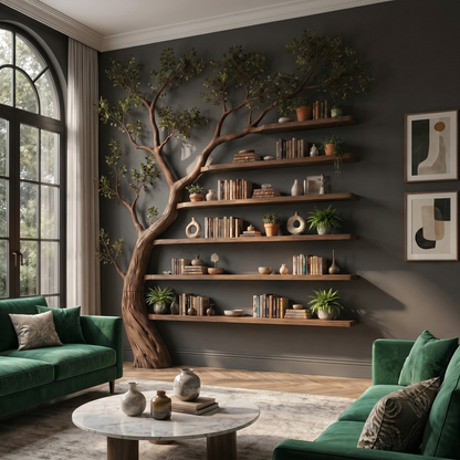 Rustic Tree Display Shelf Modern Living Room