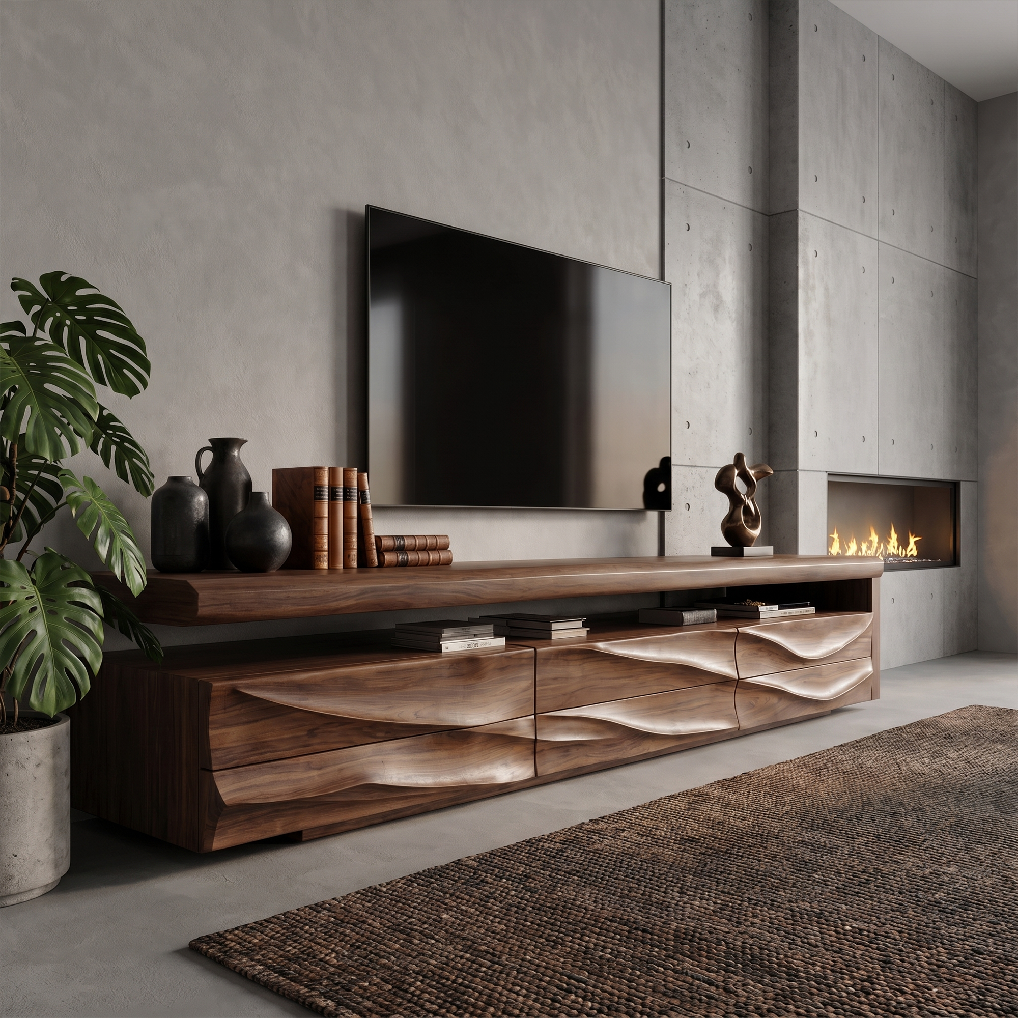Organic Modern TV Cabinet With Handcrafted Solid Wood Design For Living Room