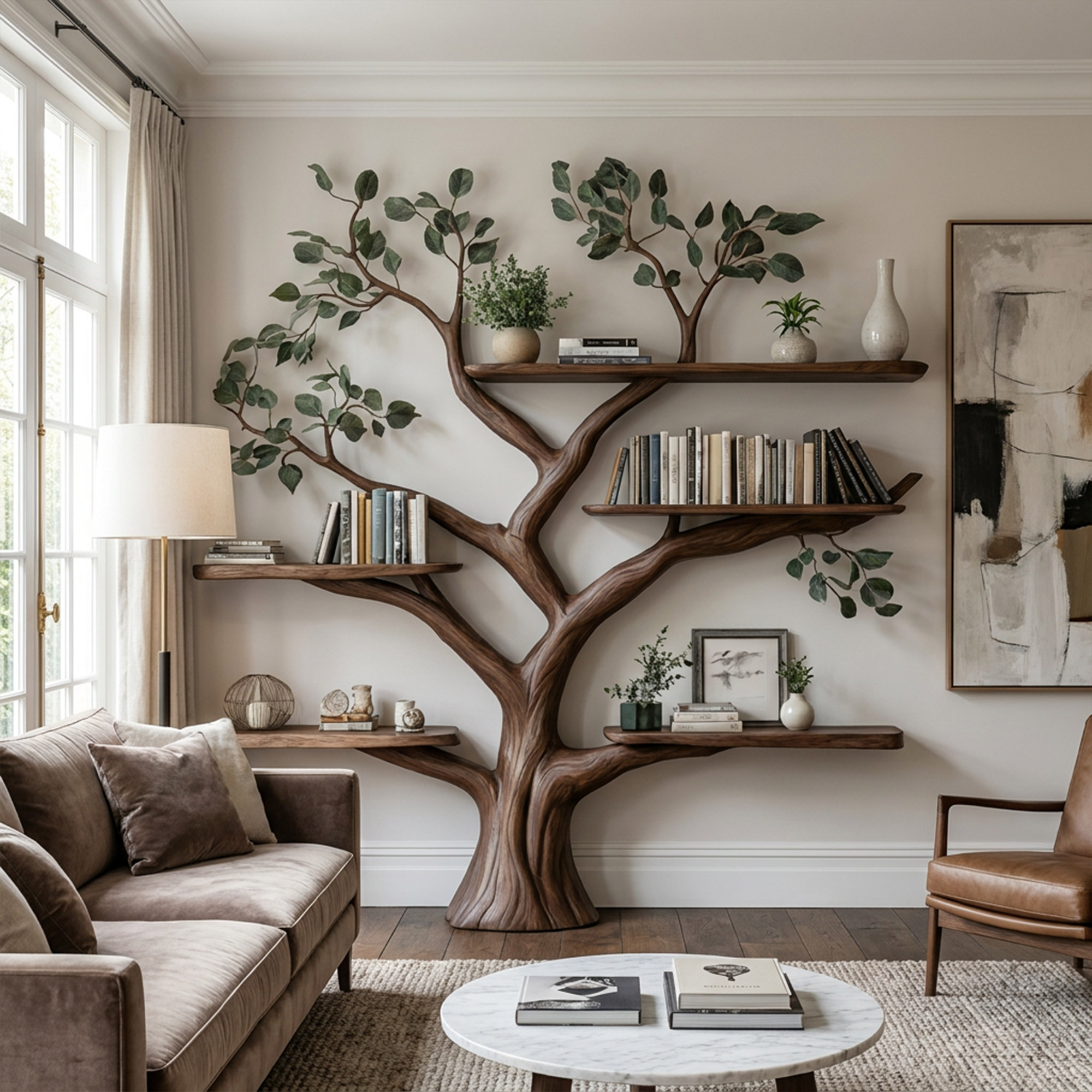 Handcrafted Tree Bookshelf Wall-Mounted Furniture Living Room