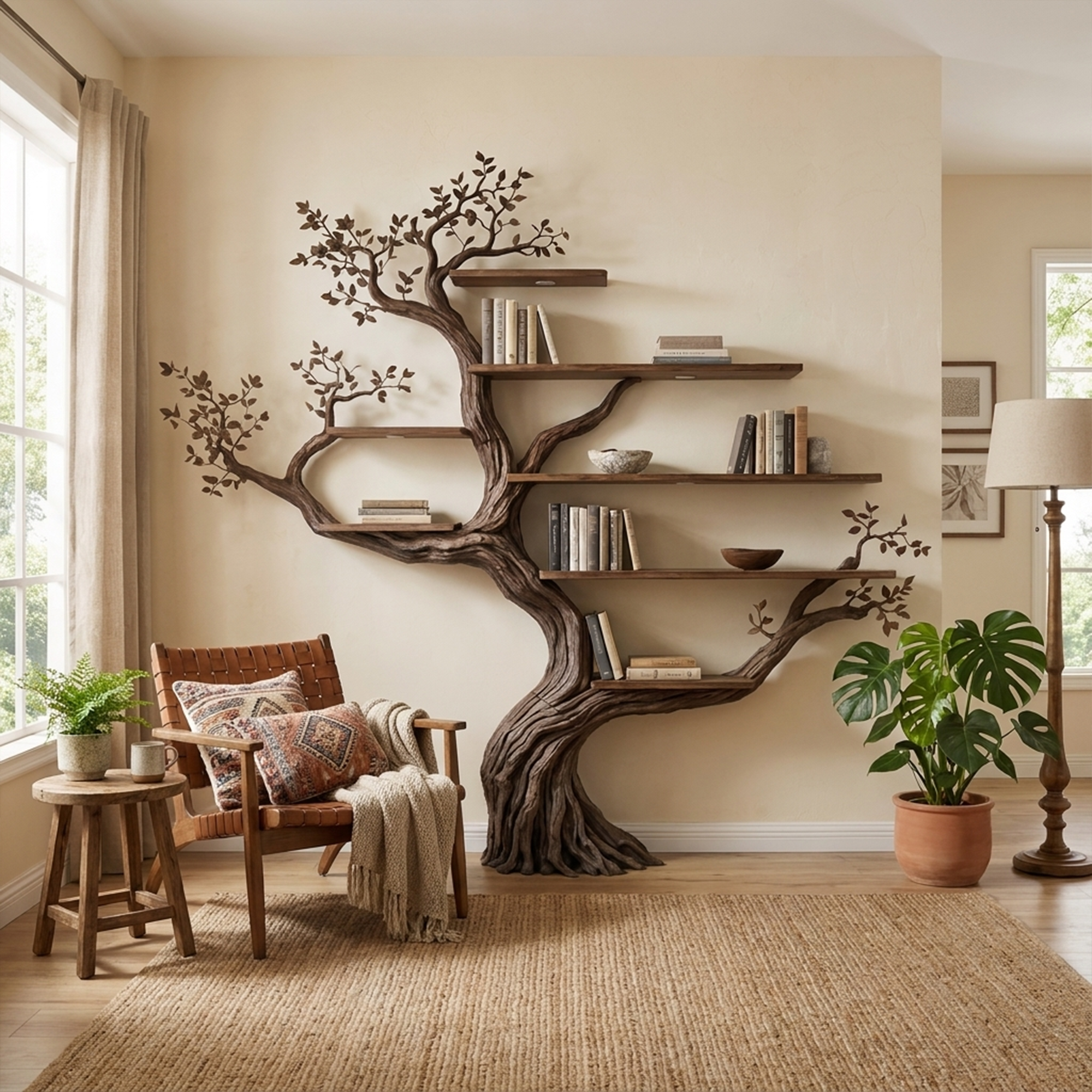 Modern Organic Living Room Interior Flowing Sculptural Wall Feature
